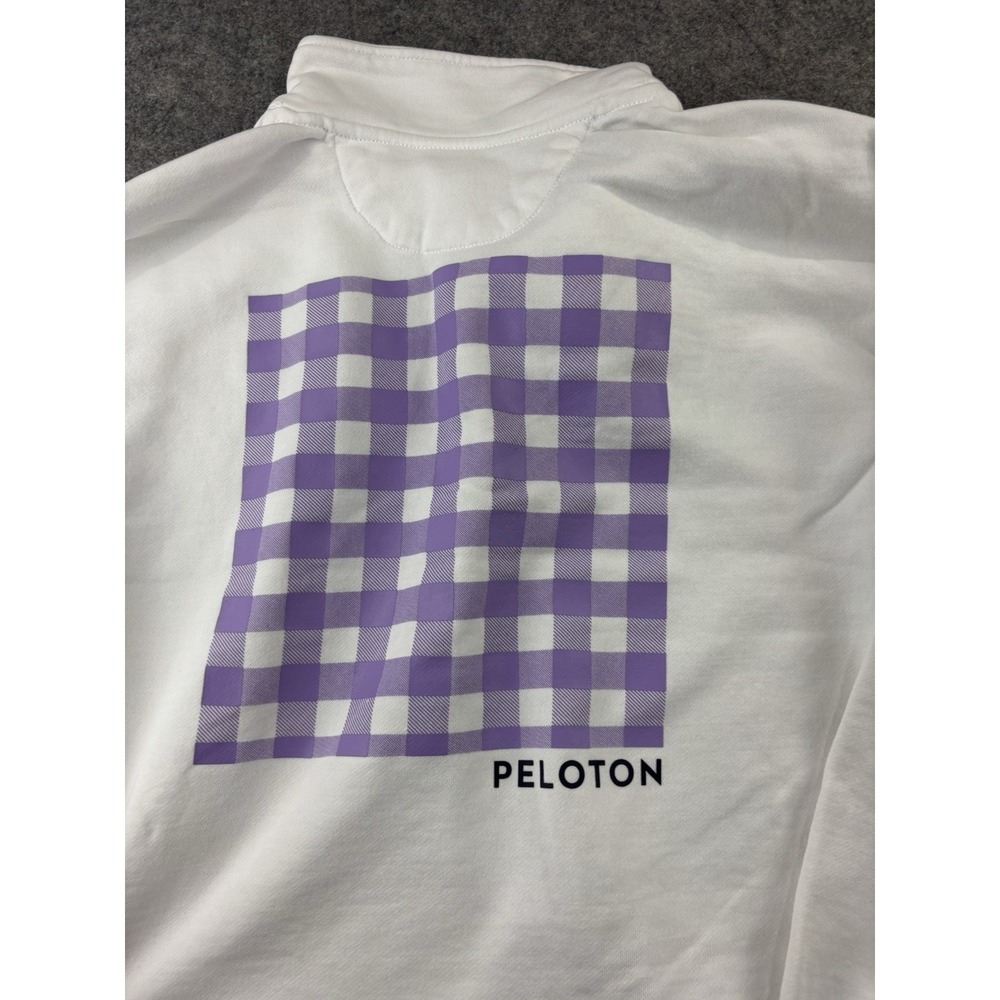 Peloton Women's M Henley Button Polo Sweatshirt $68 Gingham White Purple Cropped - Picture 5 of 8